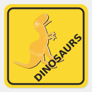 Beware of Cute Cartoon Dinosaurs Sign T-Rex Square Sticker