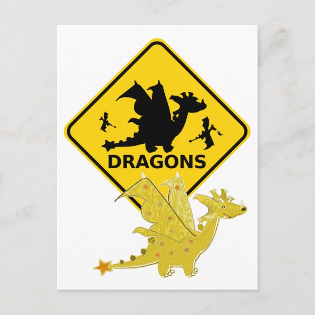 Beware of Cute Cartoon Dragon Postcard (Front)