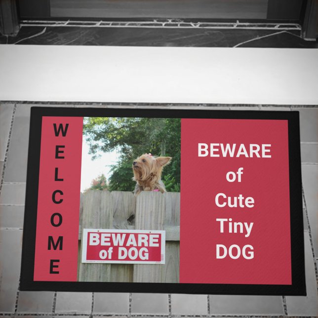 Beware of Cute Tiny Dog Sign Yorkie Doormat (Creator Uploaded)