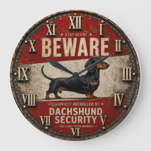 Beware of Dachshund Funny Wiener Dog Large Clock