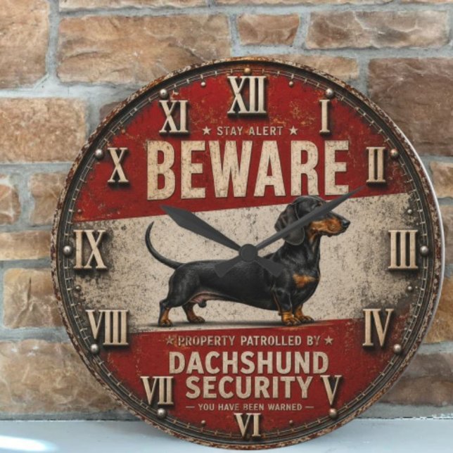  Beware of Dachshund Funny Wiener Dog Large Clock (Creator Uploaded)