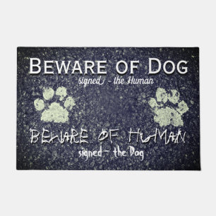 Beware of Dog Beware Human Paw Prints Fun Doormat
