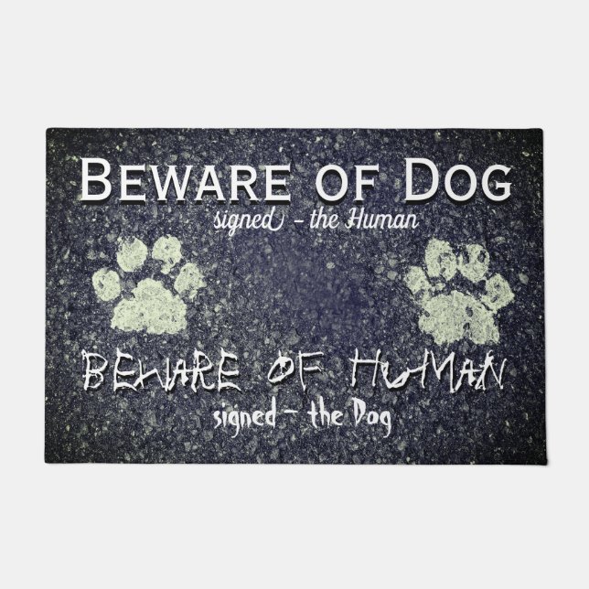 Beware of Dog Beware Human Paw Prints Fun Doormat (Front)