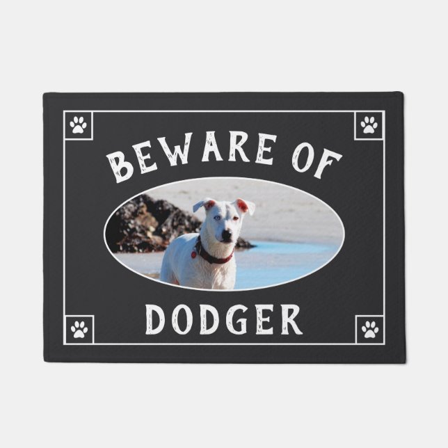 Beware of Dog Name - Photo Doormat (Front)
