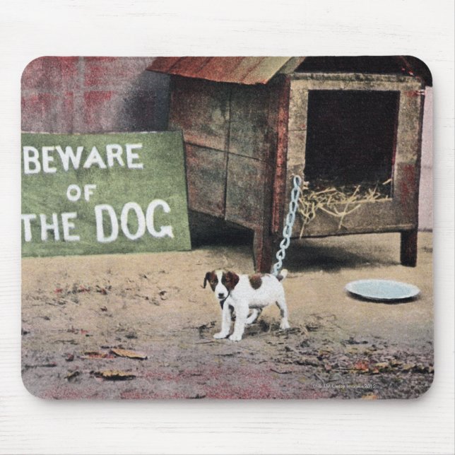 Beware of dog sign with small dog mouse pad (Front)