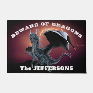"Beware of Dragons"  with Dragon and Lightning Doormat