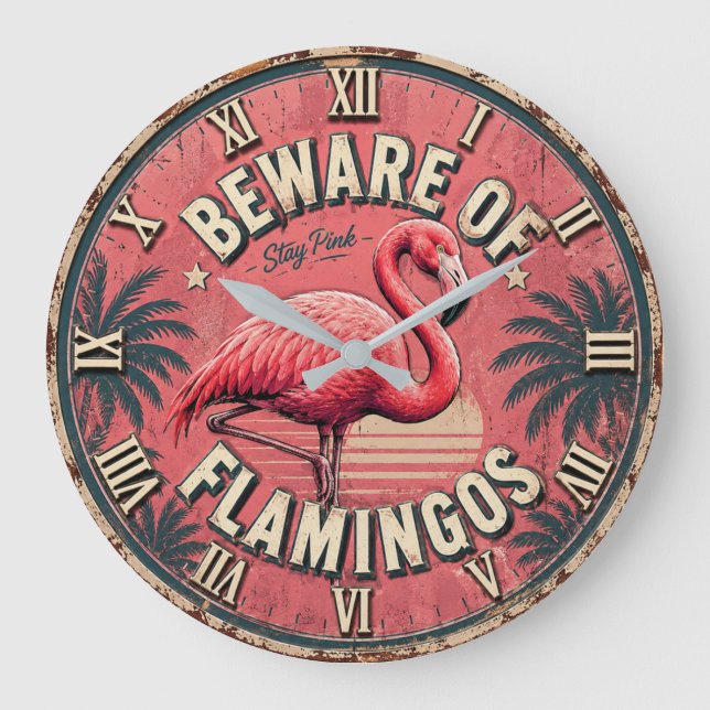 Beware of Flamingos Large Clock (Front)