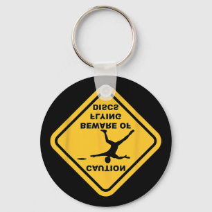 Beware Of Flying Discs Caution Sign Funny Disc Gol Key Ring