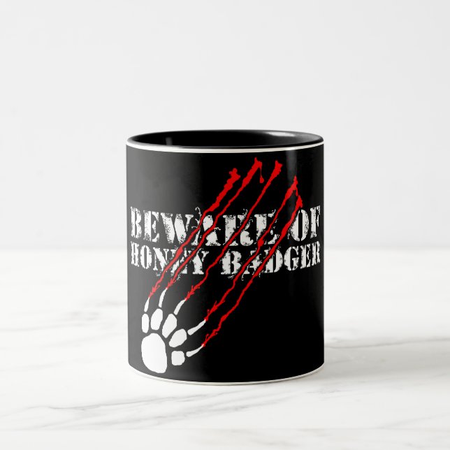 Beware of honey badger Two-Tone coffee mug (Center)