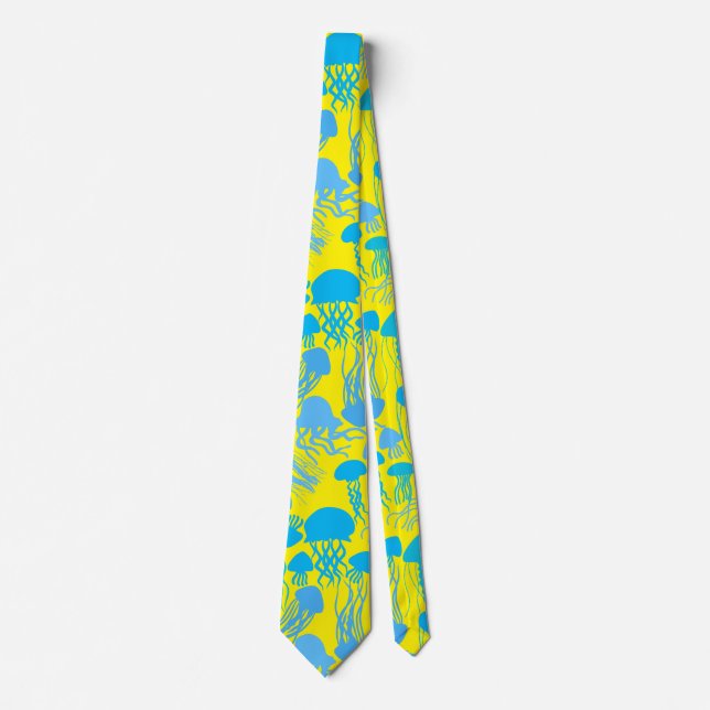 Beware of Jellyfish. L Blue.b B Yellow BG Tie (Front)