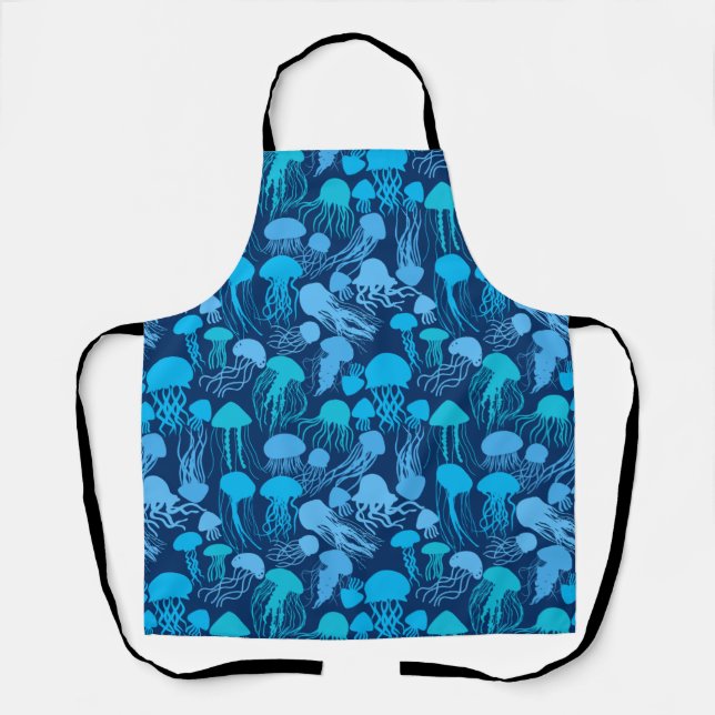 Beware of Jellyfish. L Blue.b D Blue BG Apron (Front)