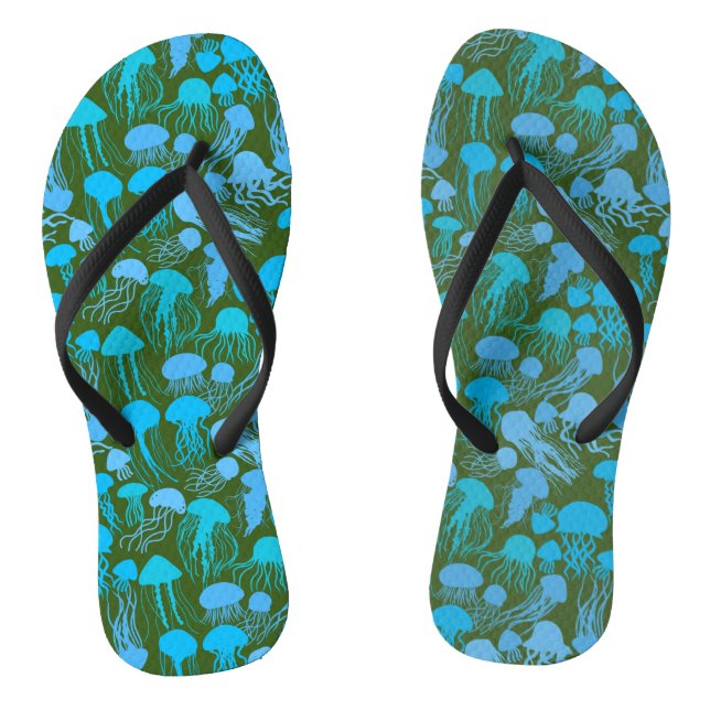 Beware of Jellyfish. L Blue.b D Green BG Thongs (Footbed)