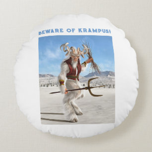 Beware of Krampus! Round Cushion