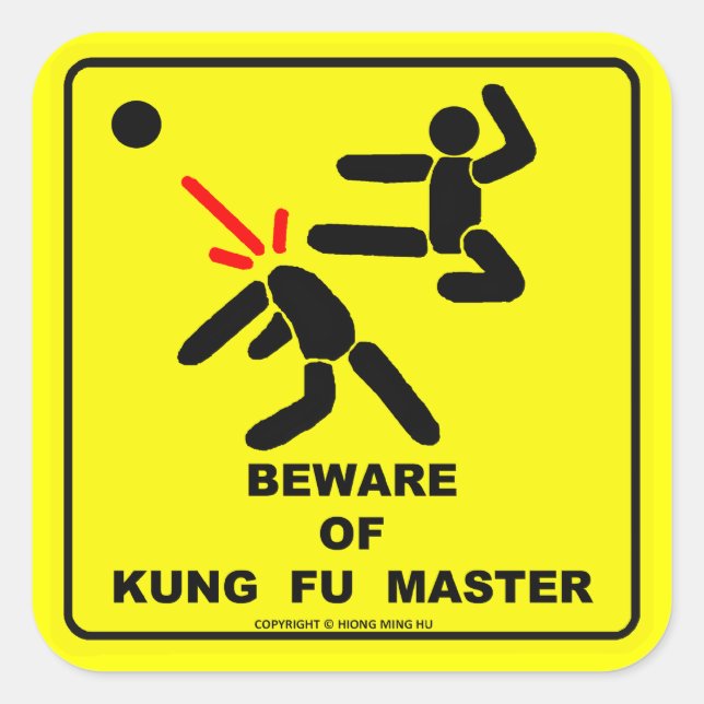 Beware of kung fu master square sticker (Front)