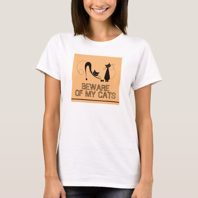 Beware of my Cats, Elegant Black Cat T-Shirt (Front)