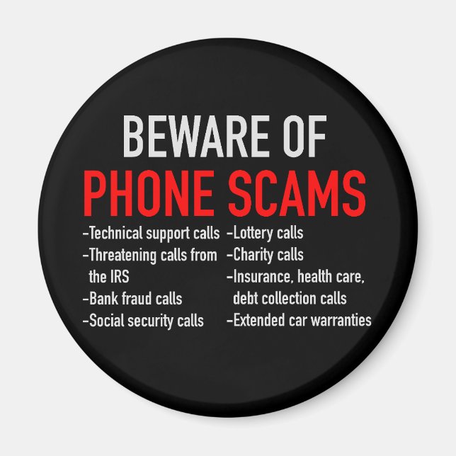 Beware of Phone Scams - Scam Prevention List Magnet (Front)