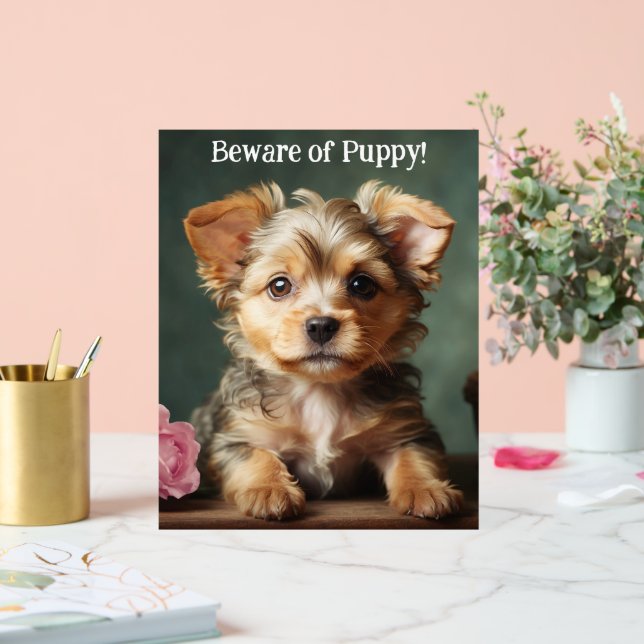 Beware Of Puppy Cute Yorkshire Terrier Guardian Acrylic Sign (Wedding)