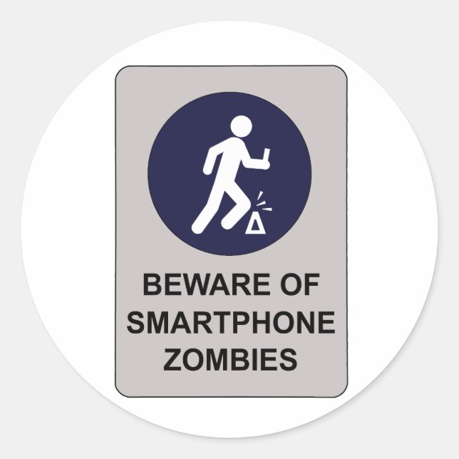 Beware of Smartphone Zombie Sign Classic Round Sticker (Front)