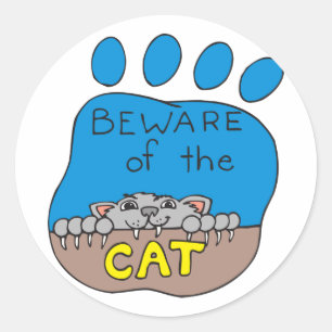 Beware of the Cat Paw Print Classic Round Sticker