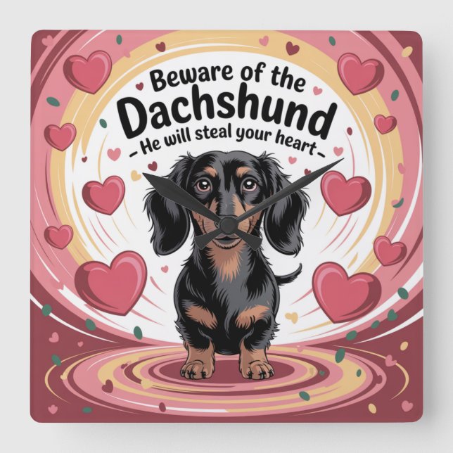 Beware Of The Dachshund Square Wall Clock (Front)