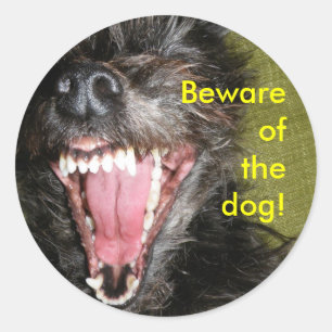 Beware of the dog classic round sticker