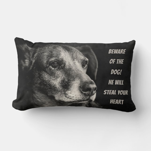 Beware of the dog, custom pet photo lumbar cushion (Front)