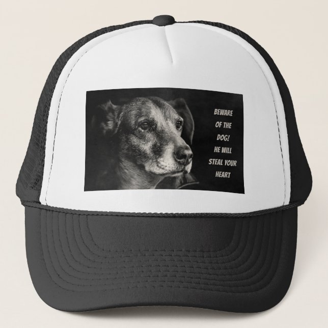 Beware of the dog, custom pet photo trucker hat (Front)