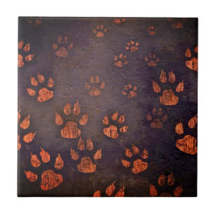 Beware of the Dog Script Paws Copper    Ceramic Tile