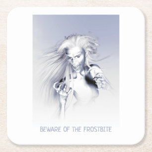 Beware of the Frostbite. Ice vampire Square Paper Coaster