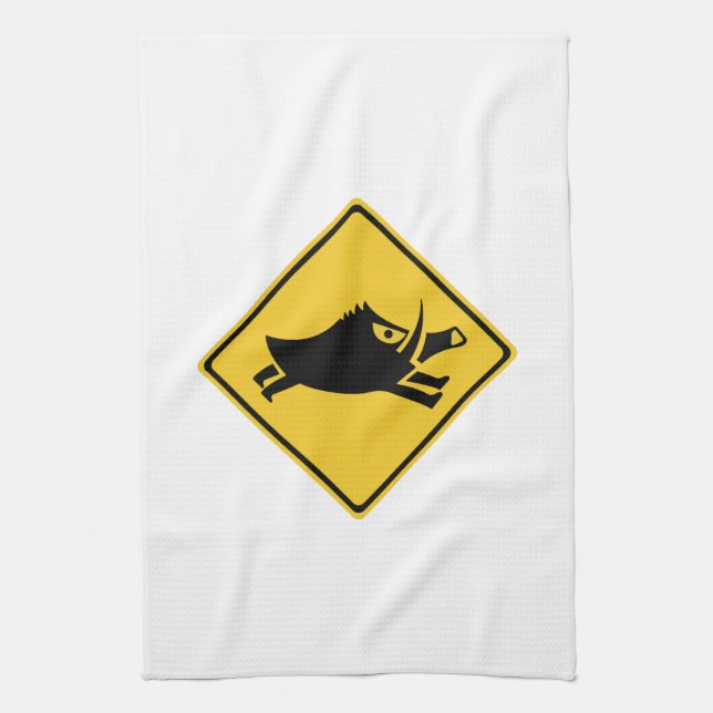 Beware of Wild Boars, Traffic Sign, Japan Tea Towel (Vertical)