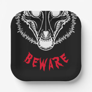 BEWARE Spooky Skulldog Paper Plate