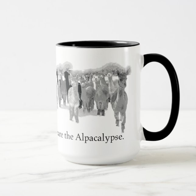 Beware the Alpacalypse - Funny Nerd Corny Humour Mug (Right)