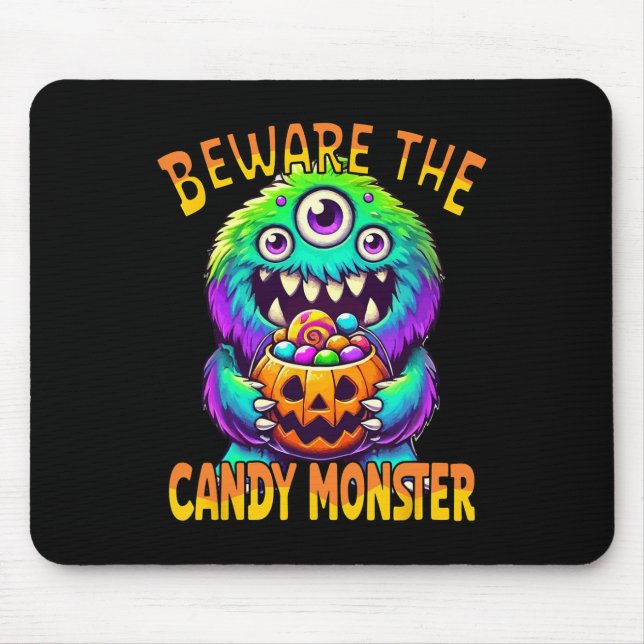 Beware The Candy Monster' Cute Halloween Monster  Mouse Pad (Front)