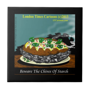 Beware the Chives of Starch – Funny Foodie Cartoon Ceramic Tile