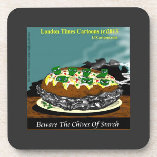 Beware the Chives of Starch – Funny Foodie Cartoon Coaster