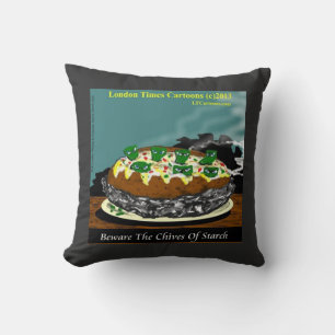 Beware the Chives of Starch – Funny Foodie Cartoon Cushion