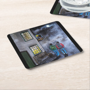 Beware the Moon Painting by Alfred Fox Square Paper Coaster