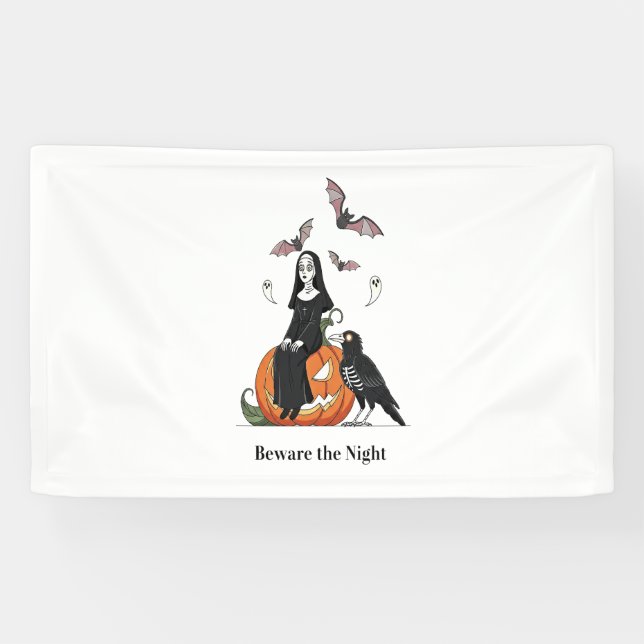 Beware the Night Spooky Nun Banner (Horizontal)