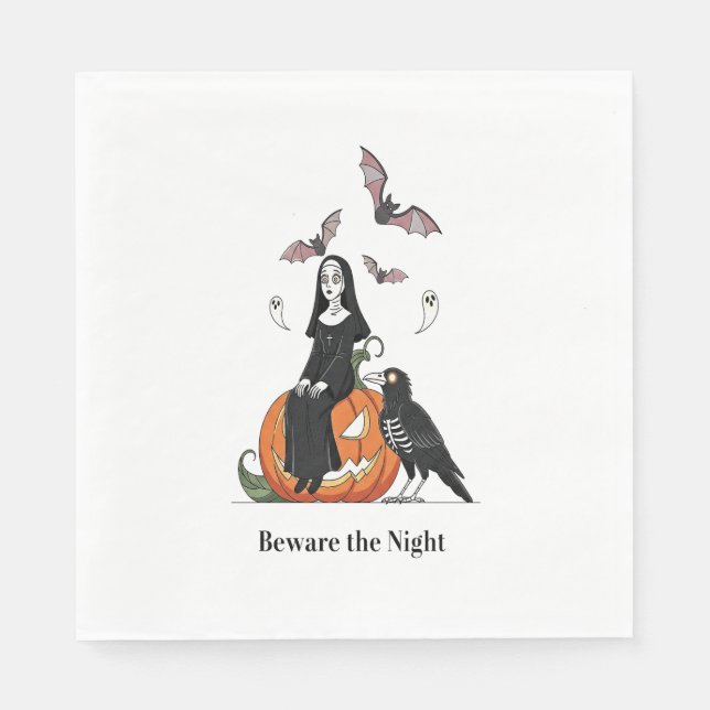 Beware the Night Spooky Nun Napkin (Front)