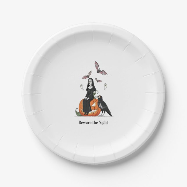 Beware the Night Spooky Nun Paper Plate (Front)
