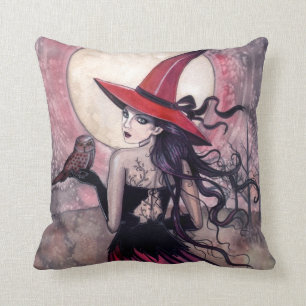 Beware the Red Spotted Owl Witch Throw Pillow
