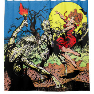 Beware Vintage Horror Comics Graveyard Zombie Shower Curtain