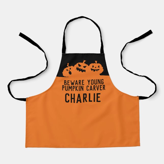 Beware young pumpkin carver scared pumpkins apron (Front)