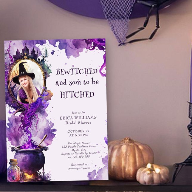 Bewitched an Hitched Halloween Photo Bridal Shower Invitation (Photo Invitation - Bewitched and soon-to-be Hitched -Halloween Themed Bridal Shower by Darling & May)