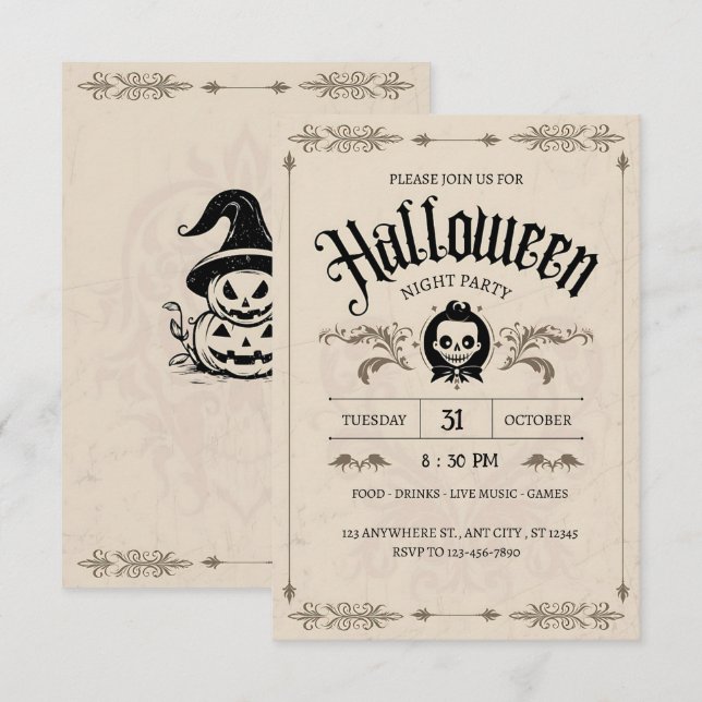 Bewitched Bash: A Vintage Halloween Spectacle Invitation (Front/Back)