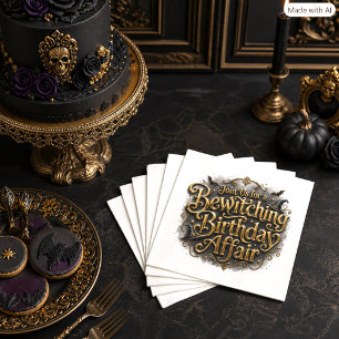 Bewitching Birthday Gold Script Cocktail Napkin