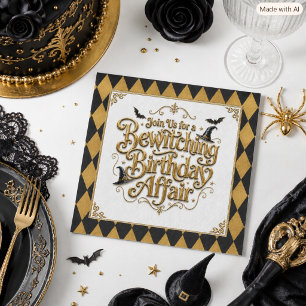 Bewitching Birthday Party Gold Harlequin Napkin