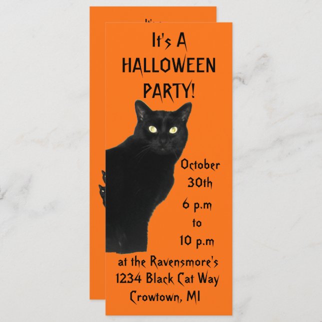 Bewitching Black Cat Halloween Party Invitation (Front/Back)
