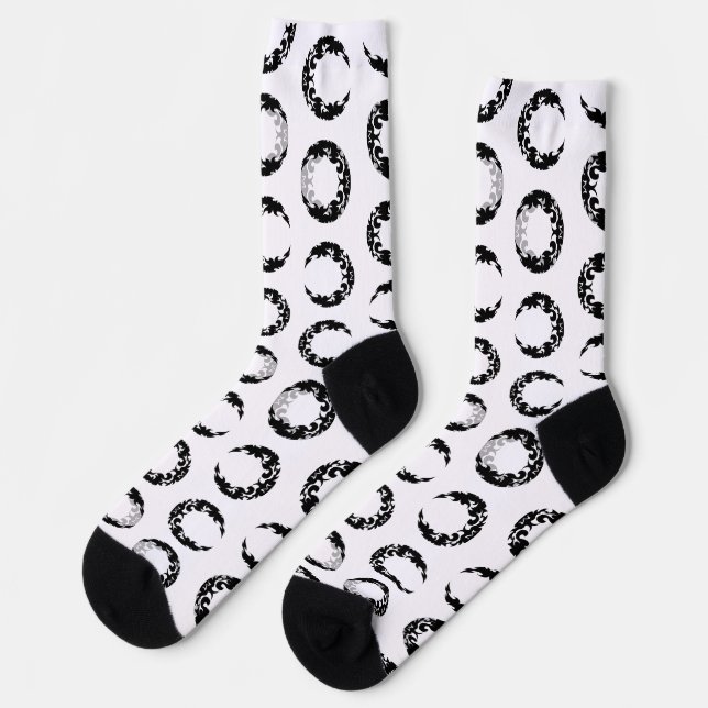 Bewitching Black Crescent Moon Silhouette Socks (Left)