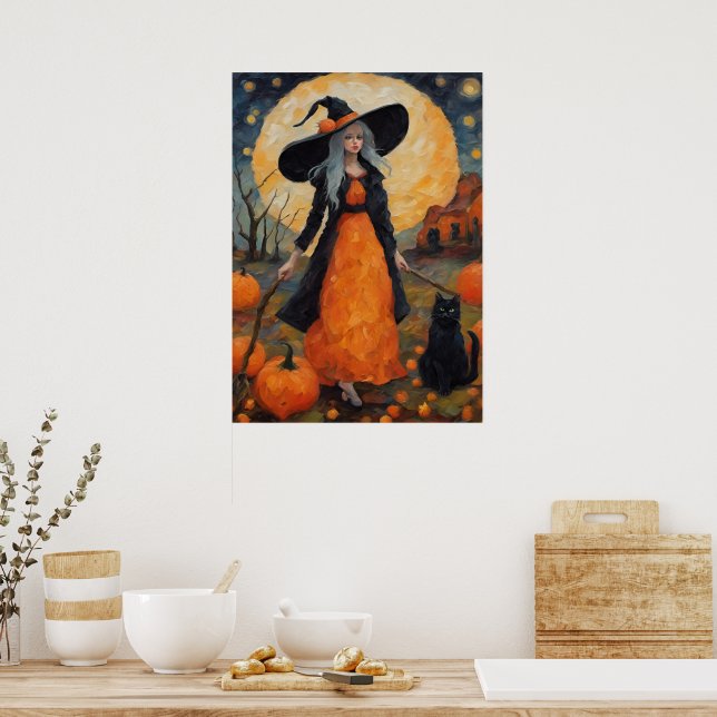  Bewitching Brew & Midnight Meow | Halloween Witch Poster (Kitchen)